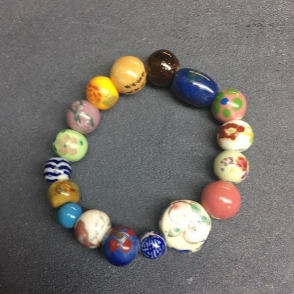 Multicolor Flower Stretch Bracelet Glass BoHo Zebra Retro Shabby Chic Soft Girl - Picture 2 of 3